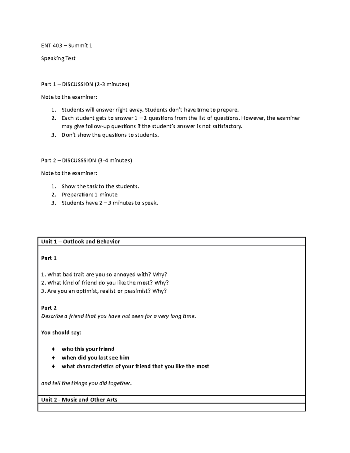 ENT 403 Speaking Test 1: Discussion Topics and Guidelines - Studocu