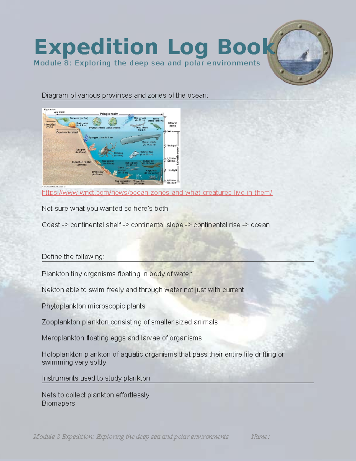 Expedition Log Book 8: Deep Sea & Polar Environments Insights - Studocu