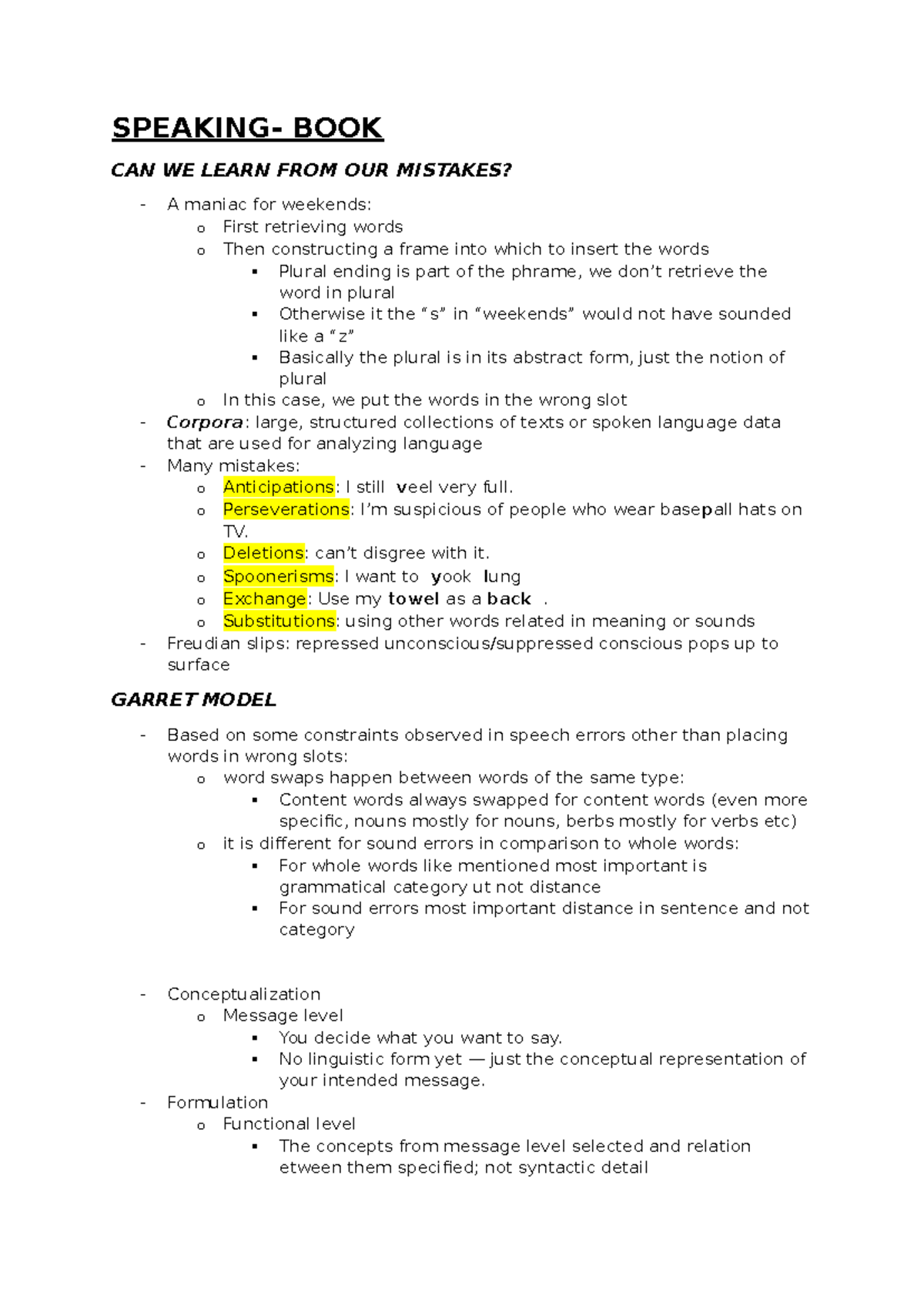 BOOK: SPEAKING NOTES & LECTURE ON LANGUAGE ERRORS AND RETRIEVAL ...