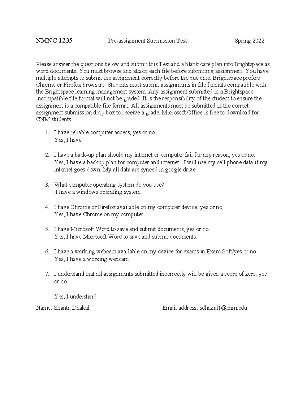 NMNC 1235 Preassignment Test Submission Guidelines - Studocu