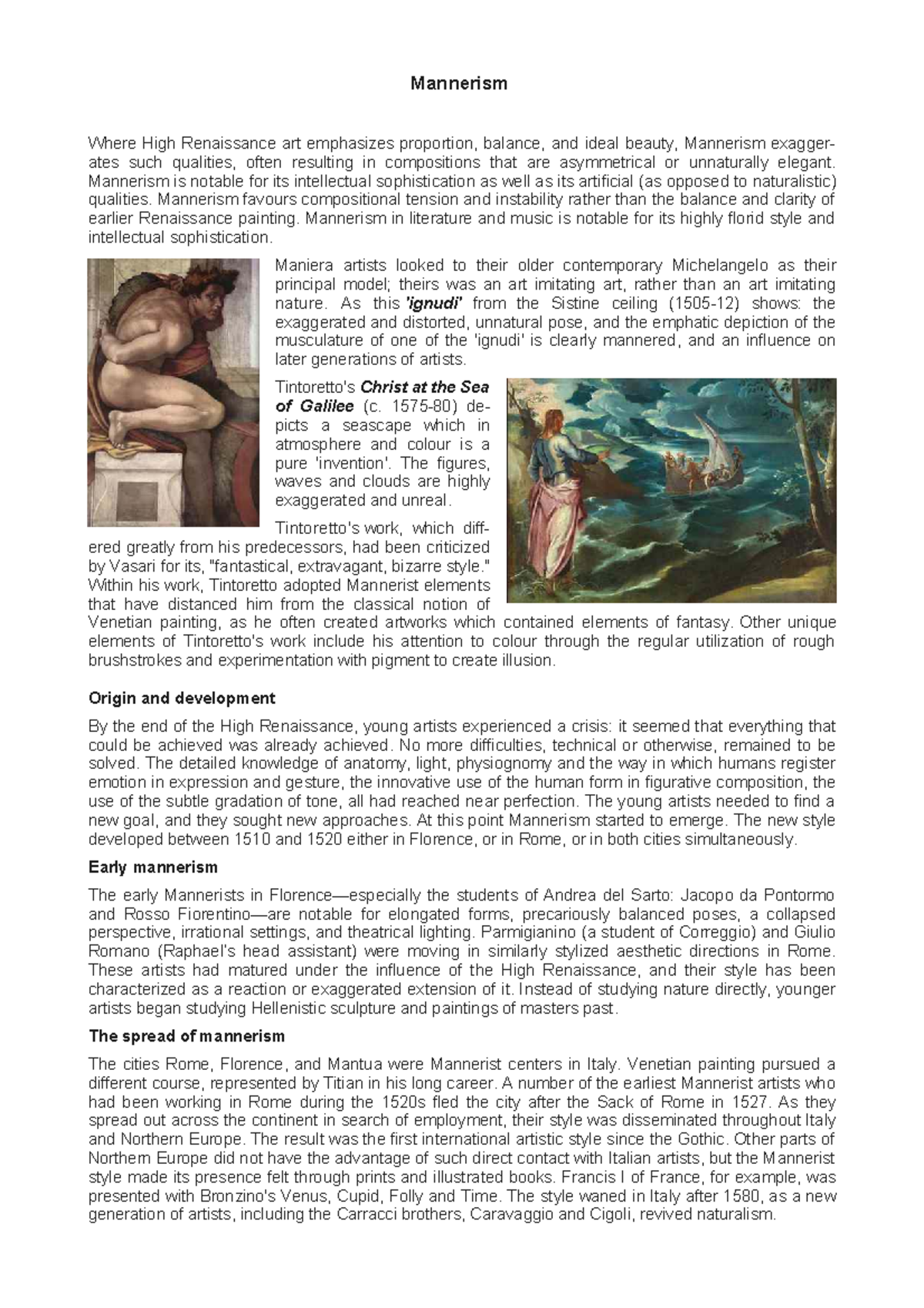 Mannerism: An In-Depth Study of Artistic Evolution and Influence - Studocu