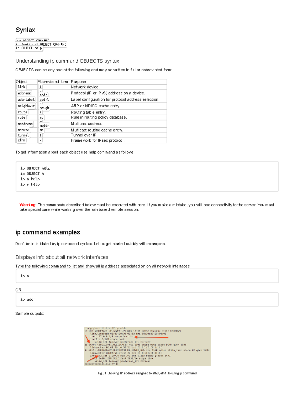 Linux ip Command Examples - nix Craft - Syntax ip OBJECT COMMANDip ...