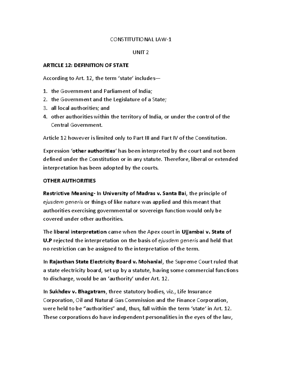 Constitutional Law 1: Unit 2 - Article 12 and Fundamental Rights ...