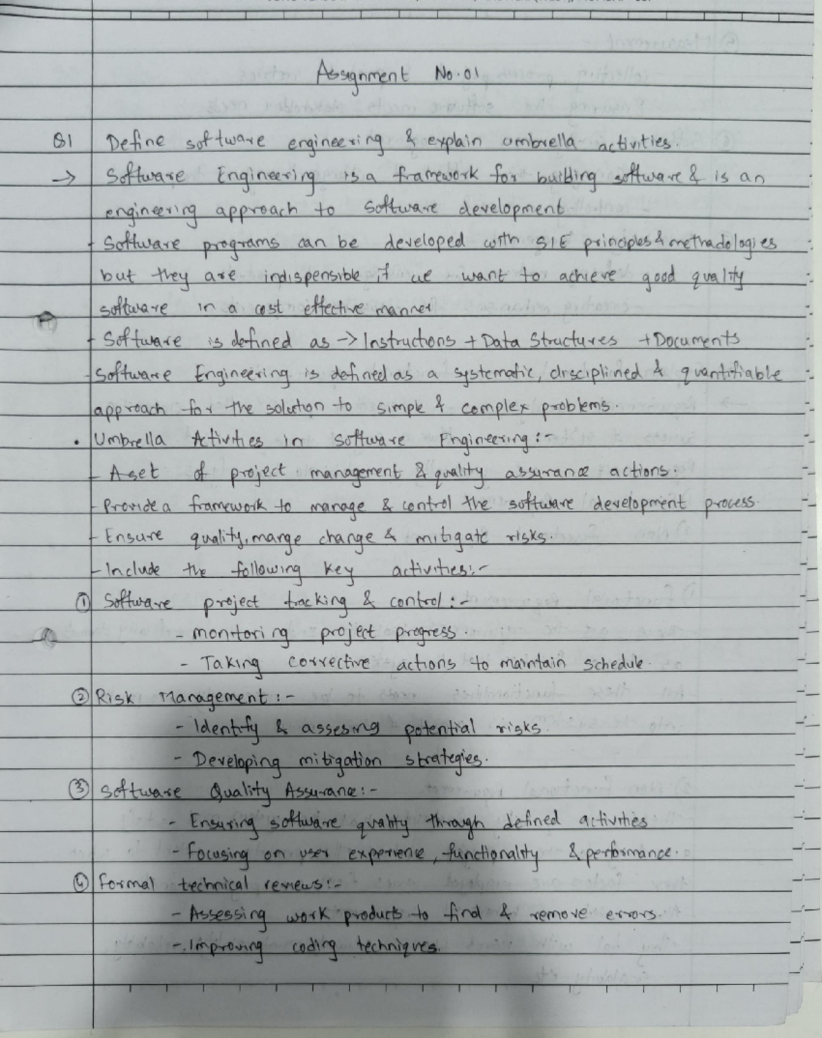 Sepm assignment 1 - Assignment No. 01 Q1 Define software engineering ...