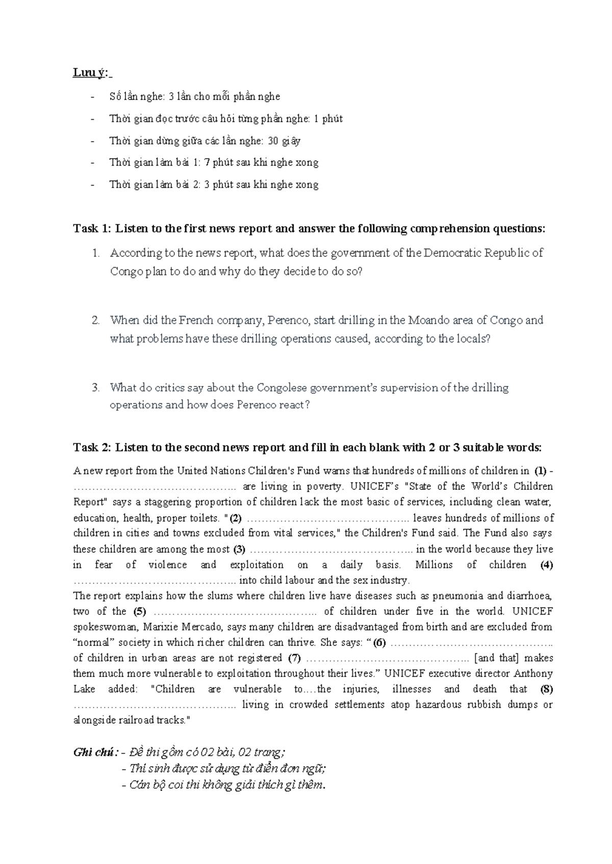 (SV) Midterm ESP 2 Listening Exam 1 - Comprehension Tasks and Key - Studocu