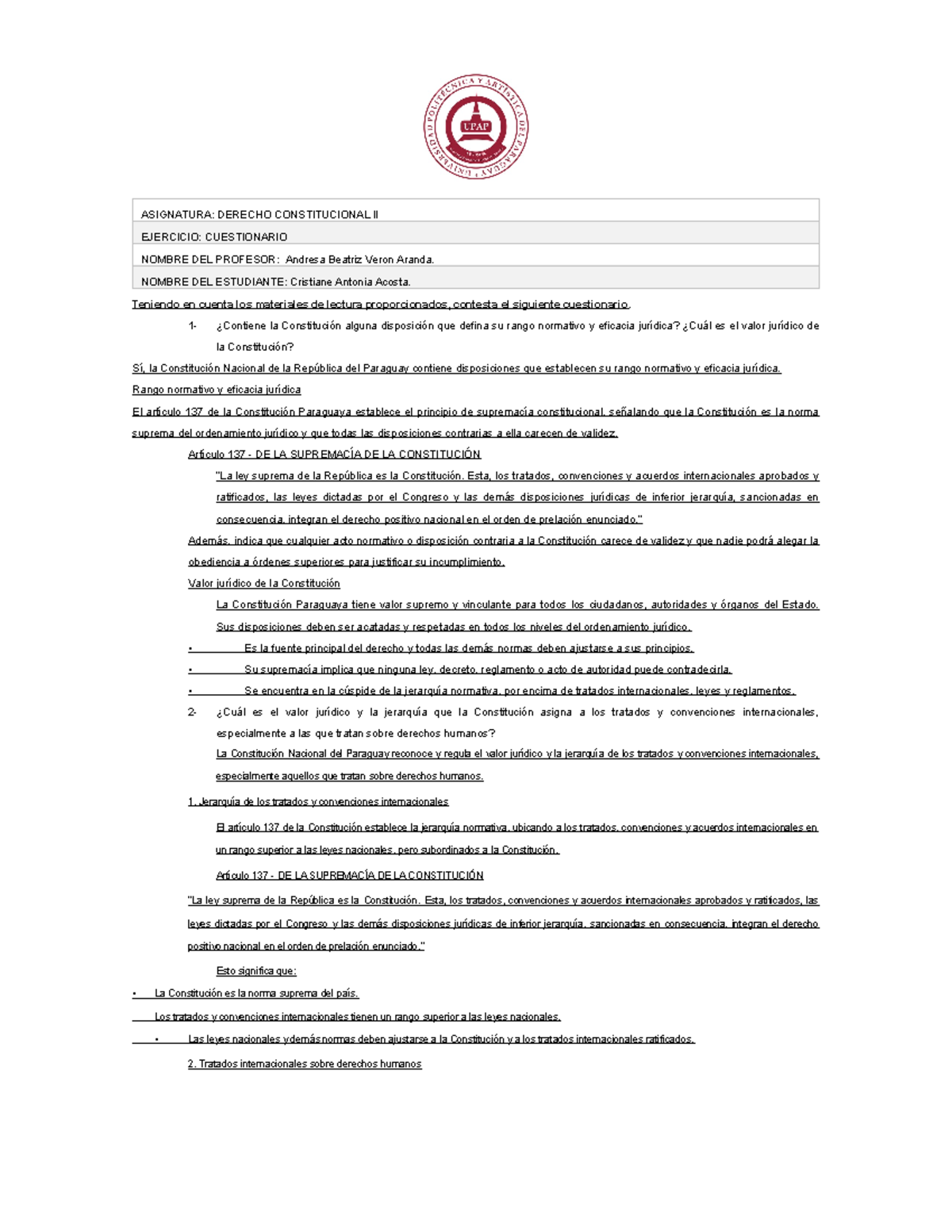 CUESTIONARIO DERECHO CONSTITUCIONAL II - SEMANA I - Studocu