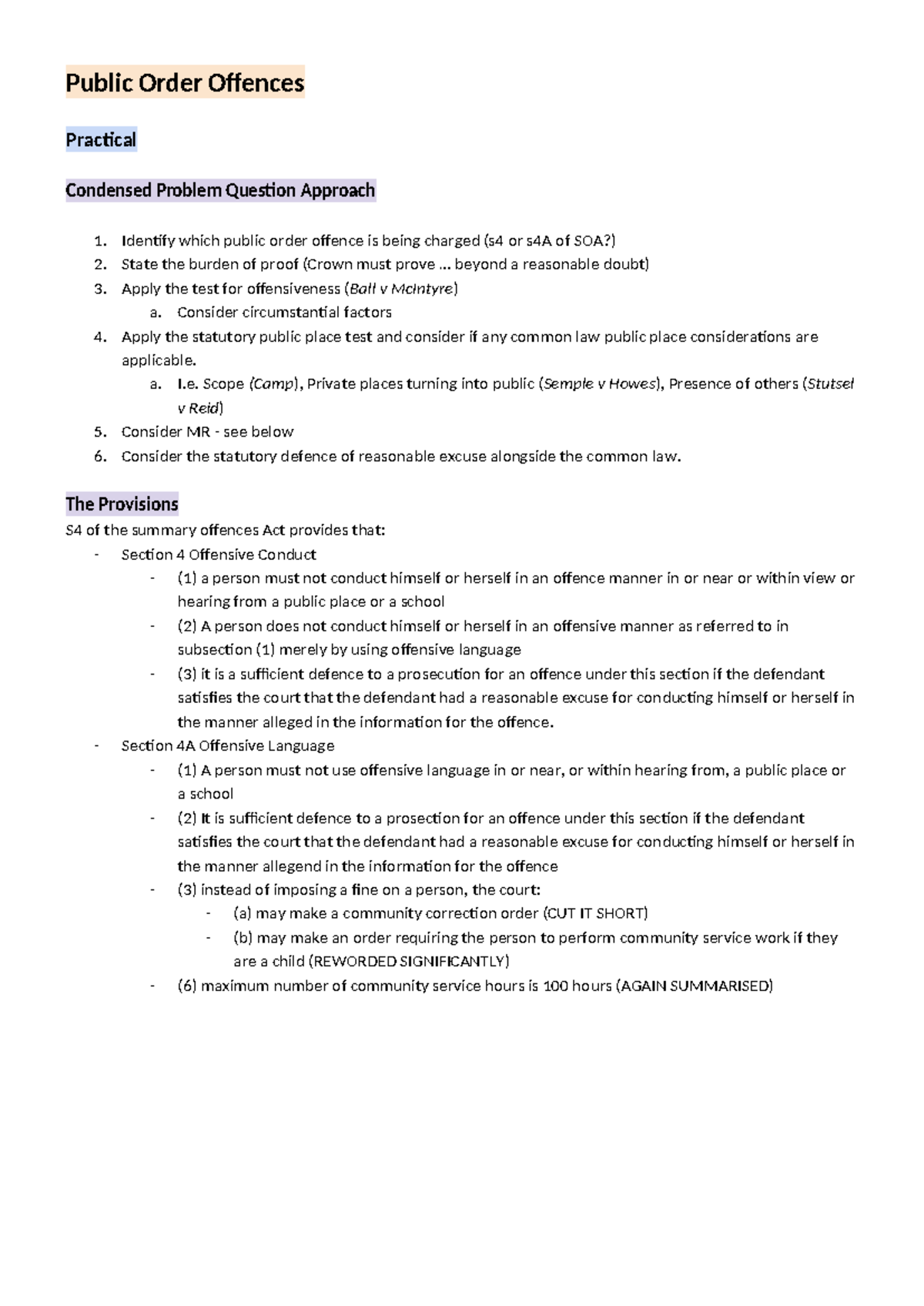 Public Order Offences & Drug Law Flowchart (Course Code: LAW123) - Studocu