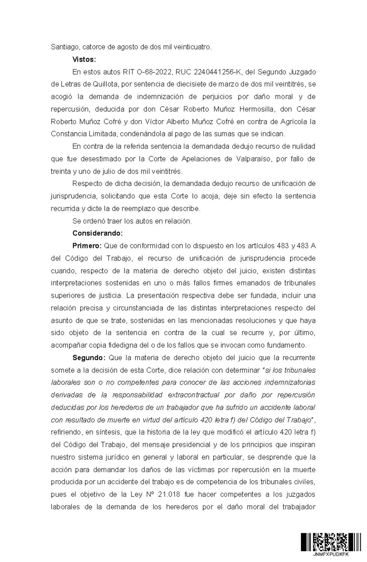Sentencia Nº 201.518-2023 - Santiago, catorce de agosto de dos mil