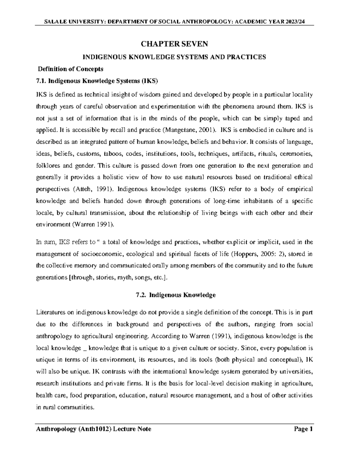 4 5875291669225543025 - CHAPTER SEVEN INDIGENOUS KNOWLEDGE SYSTEMS AND ...