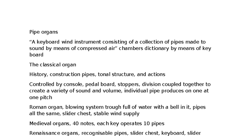 Pipe Organs: History, Construction, and Tonal Structure Overview - Studocu