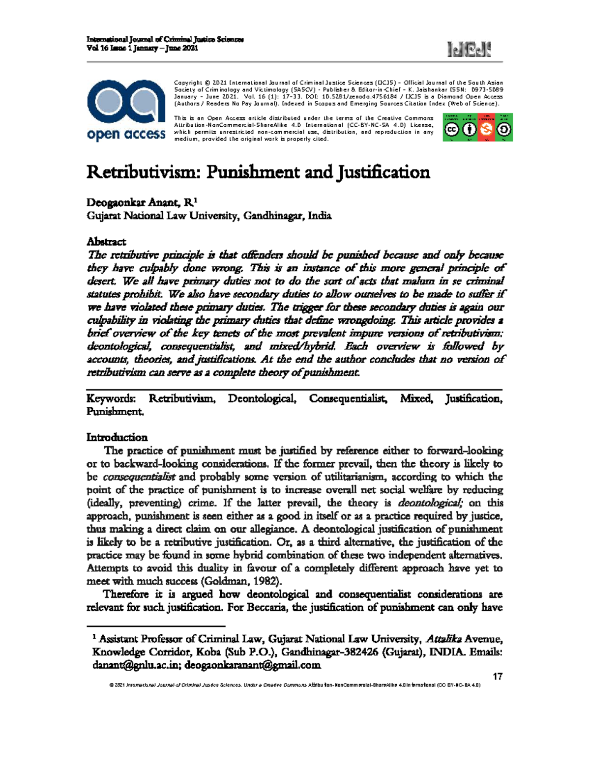 CRIM 101: Deogaonkar's Analysis of Retributivism in Punishment - 17 ...
