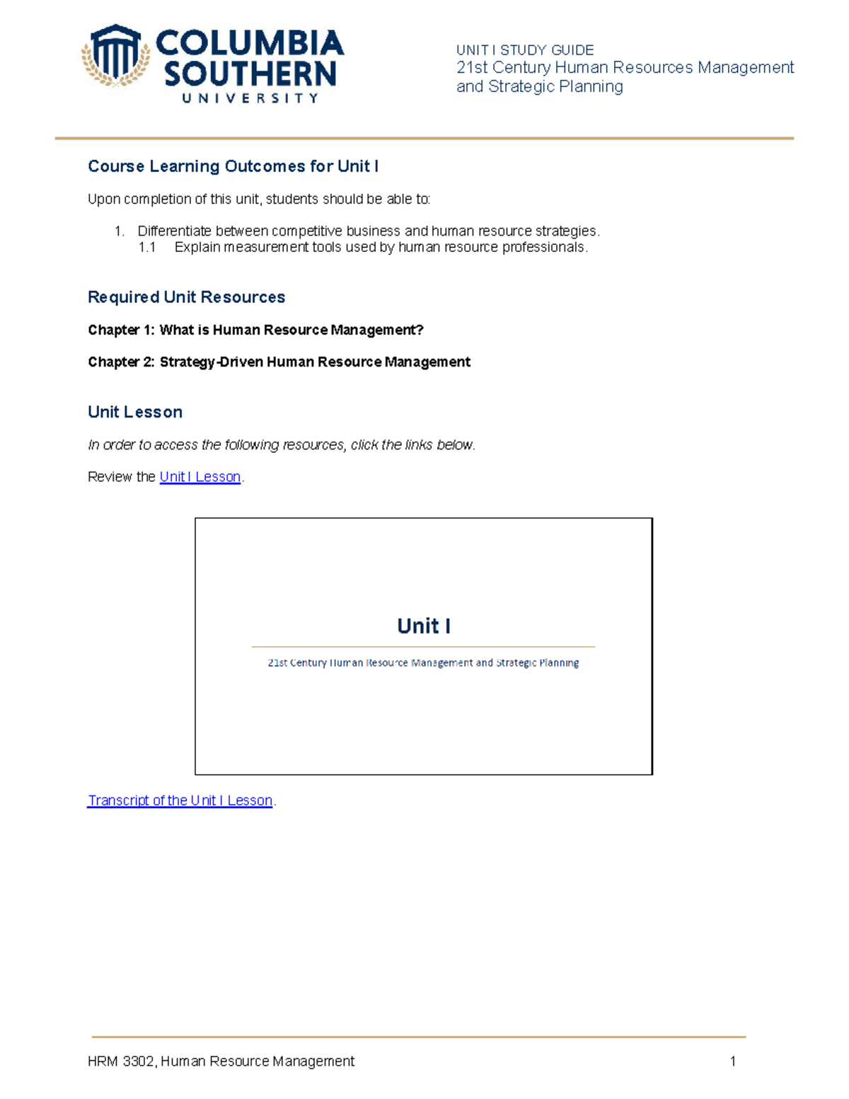 Unit 1 Study Guide - HRM 3302, Human Resource Management 1 Course ...