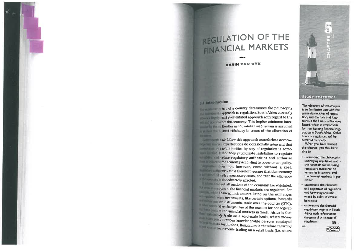REGULATION OF THE FINANCIAL MARKETS CHAPTER 5 STUDY NOTES - Studocu