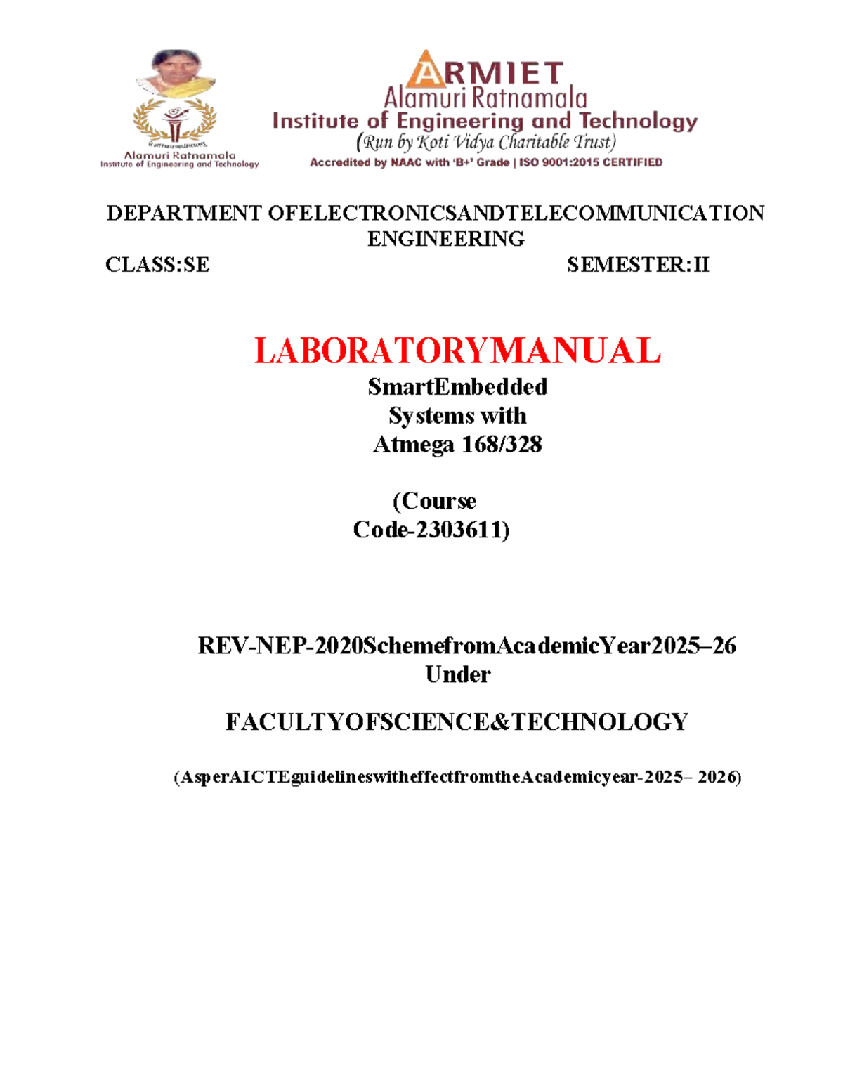 Smart Embedded Systems Lab Manual (Course 2026) - Studocu