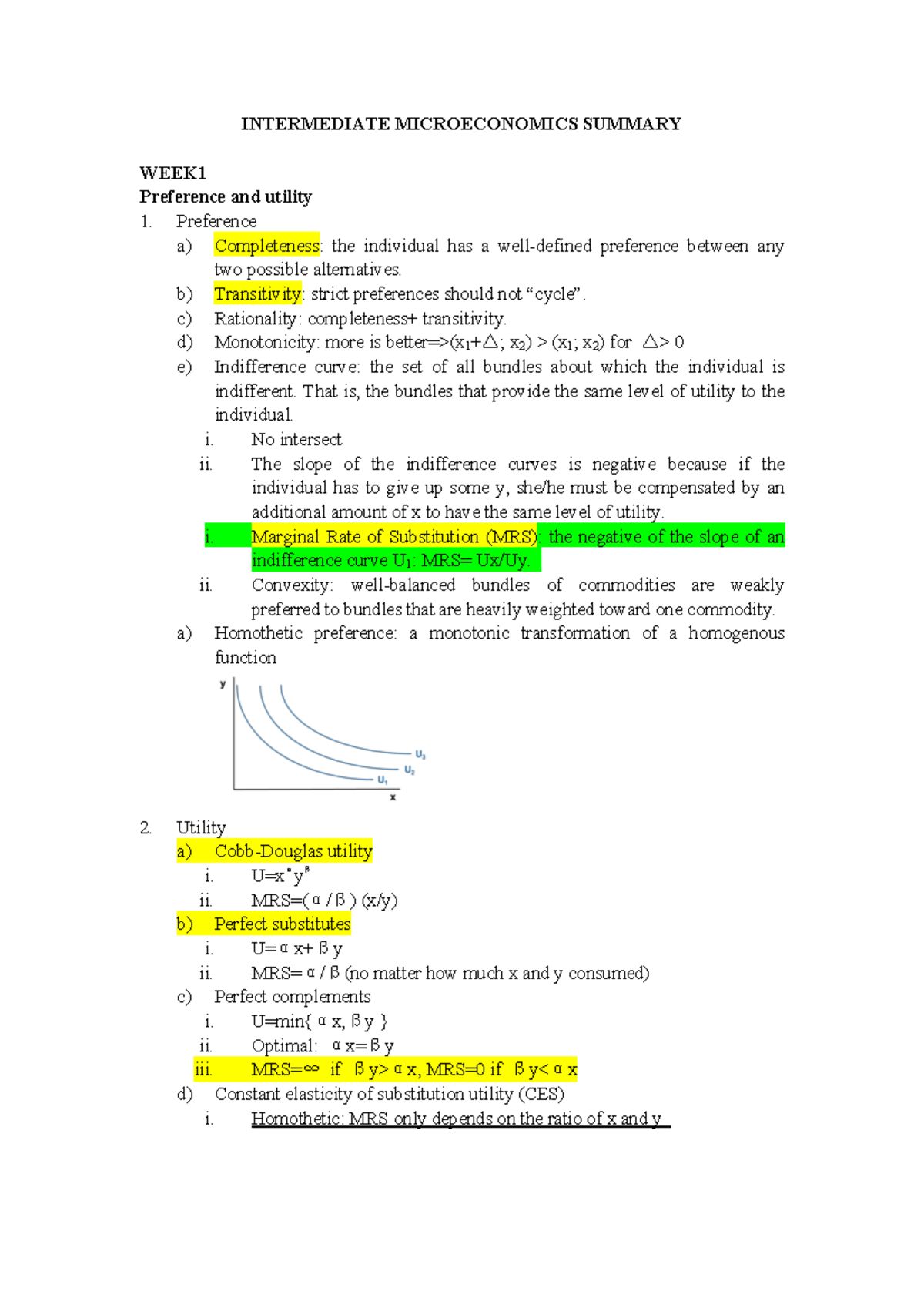 Intermediate Microeconomics Lecture Notes: Key Concepts and Utility ...