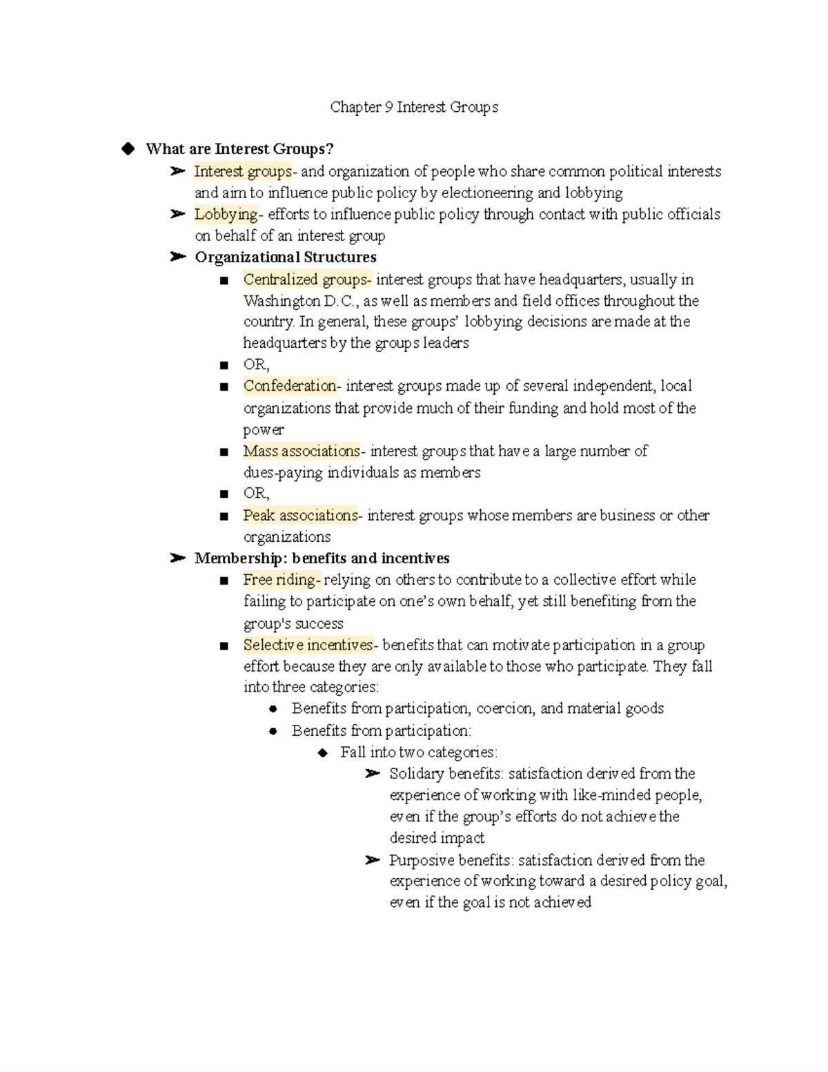 Textbook Notes- chapter 9 - Chapter 9 Interest Groups What are Interest ...