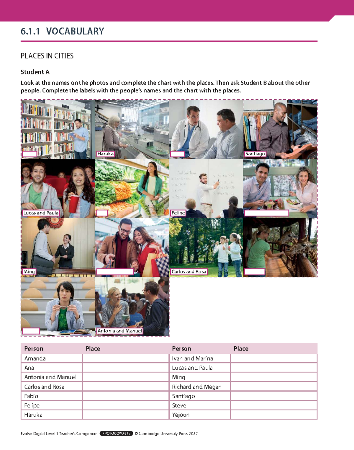 Evolve Digital Level 1 Worksheets 6.1: Vocabulary Places in Cities ...