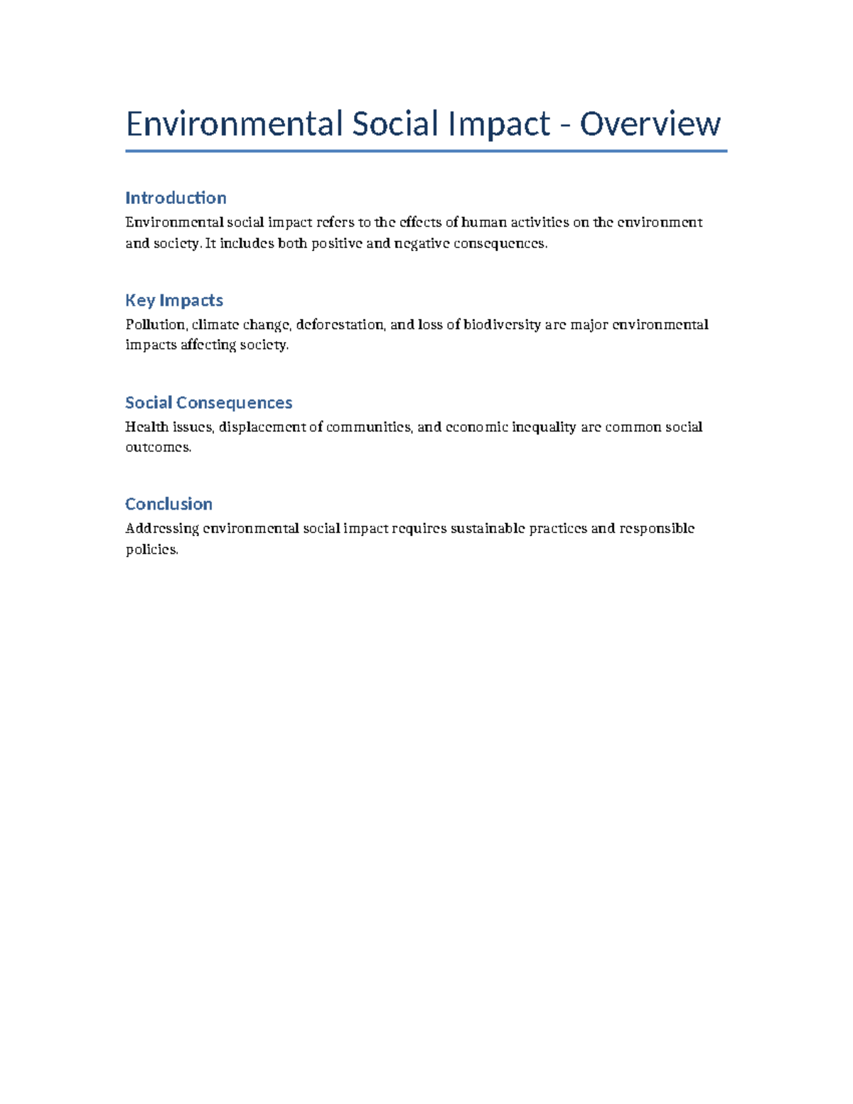 Environmental impact 1 - Environmental Social Impact - Overview ...