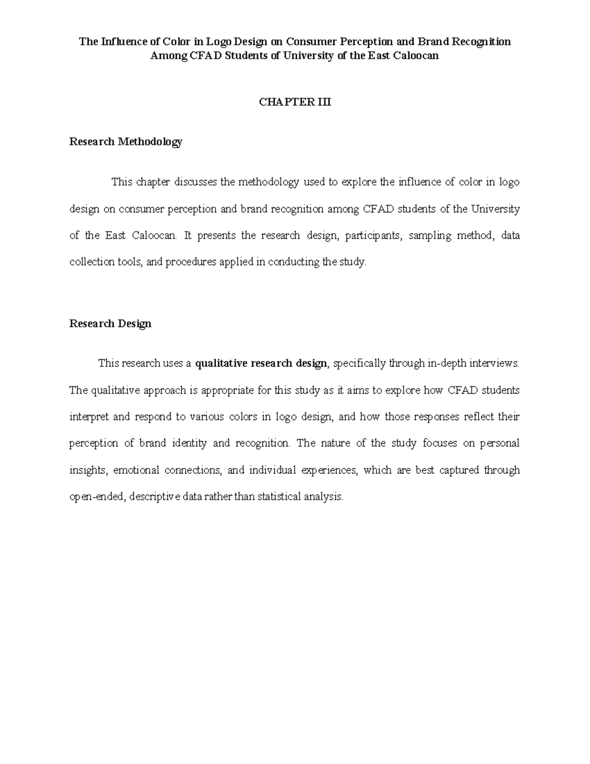 CFAD Research Methodology: Color Influence on Logo Design - Studocu