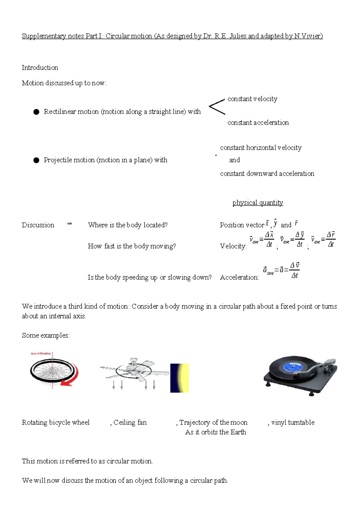 Supplementary Notes: Circular Motion Concepts (PHYS 101) - Studocu