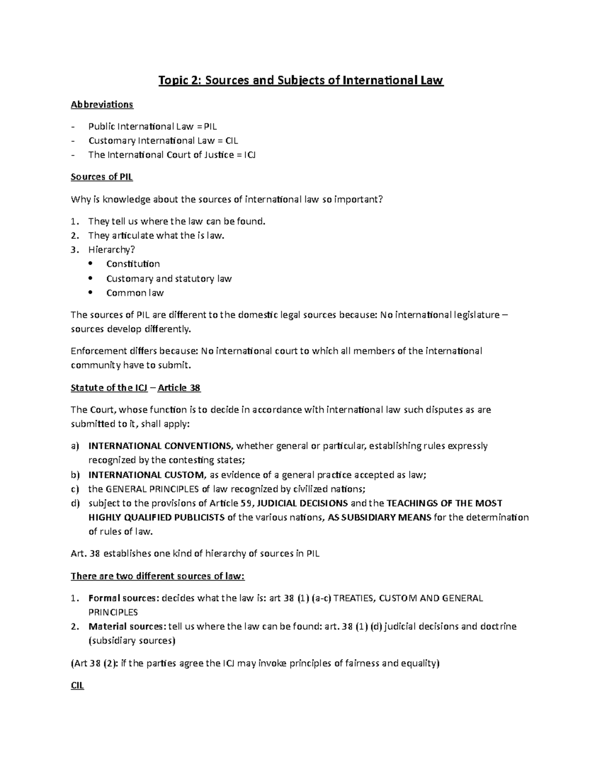 PIL 2 - Sources of PIL - Topic 2: Sources and Subjects of International ...