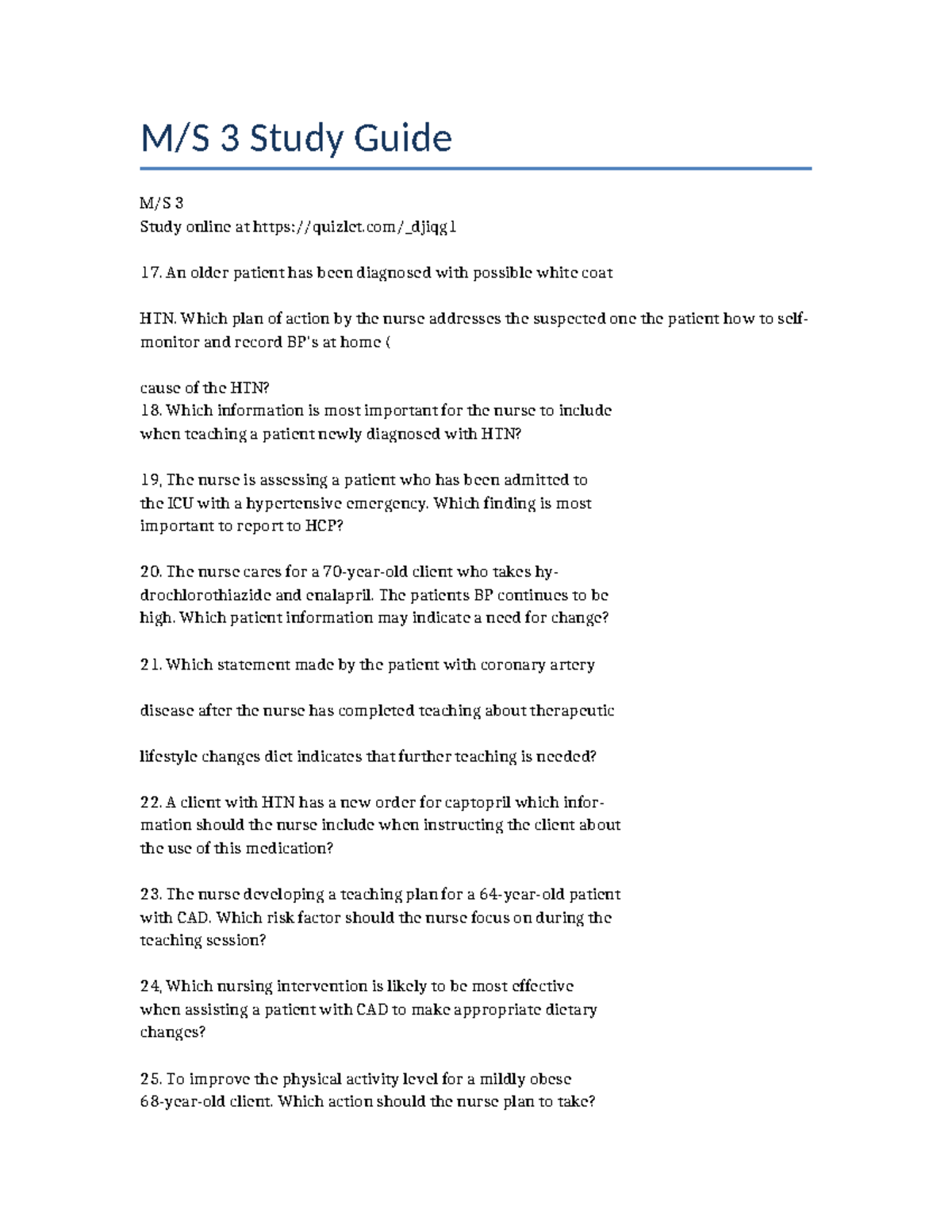 Med Surg 3 Study Guide: Key Concepts in Hypertension Management - Studocu