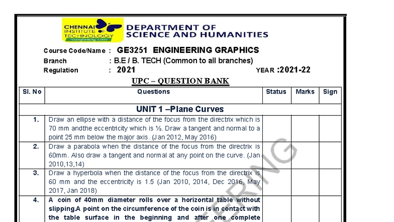 GE3251 Engineering Graphics - Important Questions for Exams - Studocu