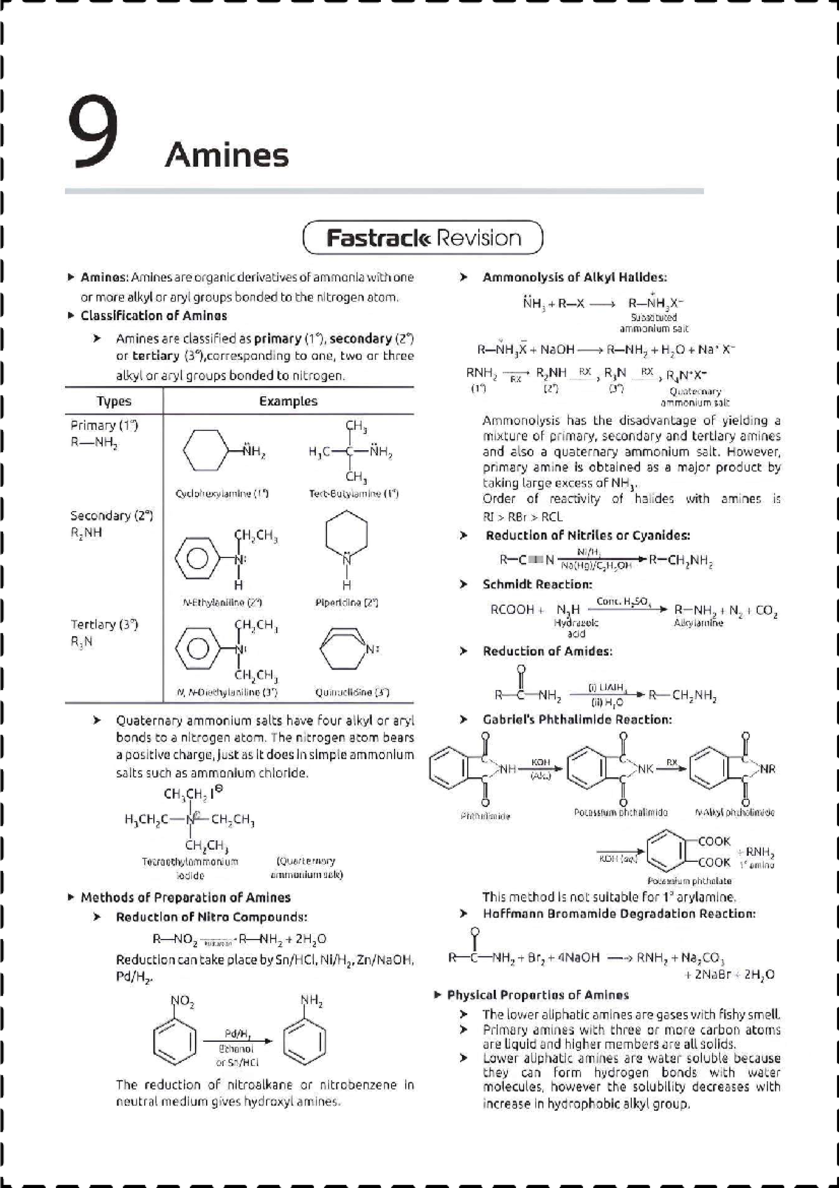 Chapter 9: Amines - Comprehensive Revision Notes for Organic