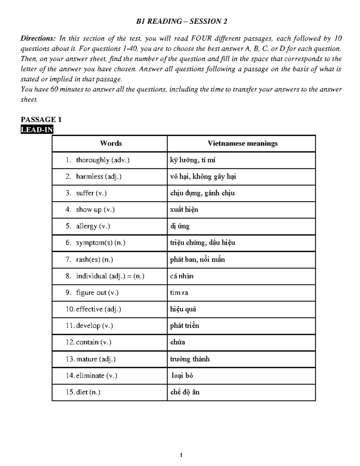 B1 READING SESSION 2: Practice Questions and Passages - Studocu
