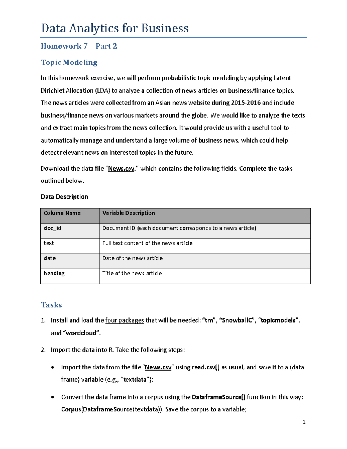 Data analytics for business homework 7 part 2: Topic modeling analysis ...