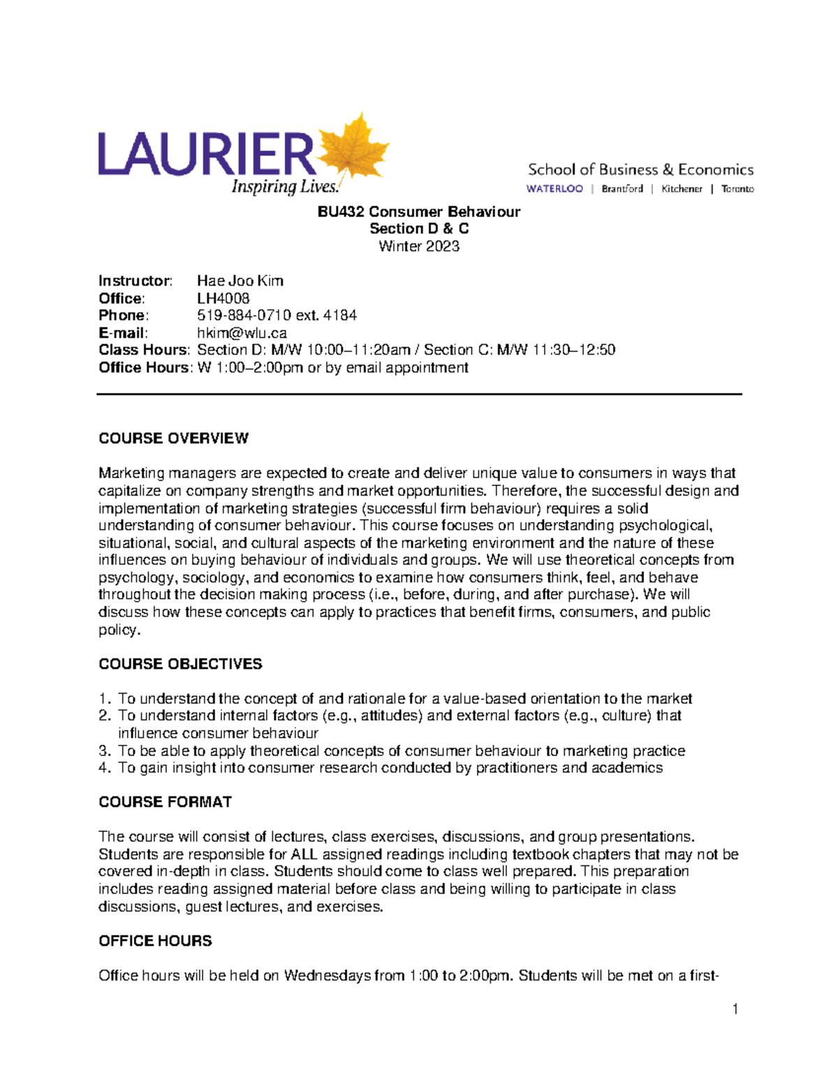 BU432 W2023 Consumer Behaviour Course Syllabus & Schedule - Studocu