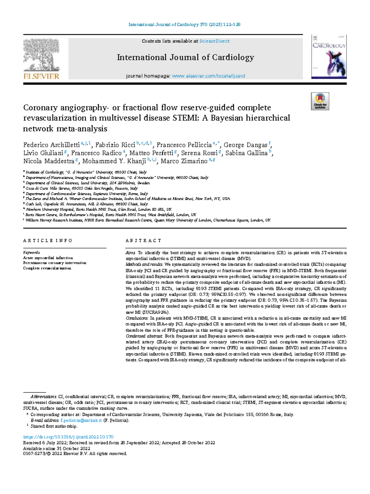 Complete Revascularization vs. PCI in STEMI: A Bayesian Analysis (MVD ...