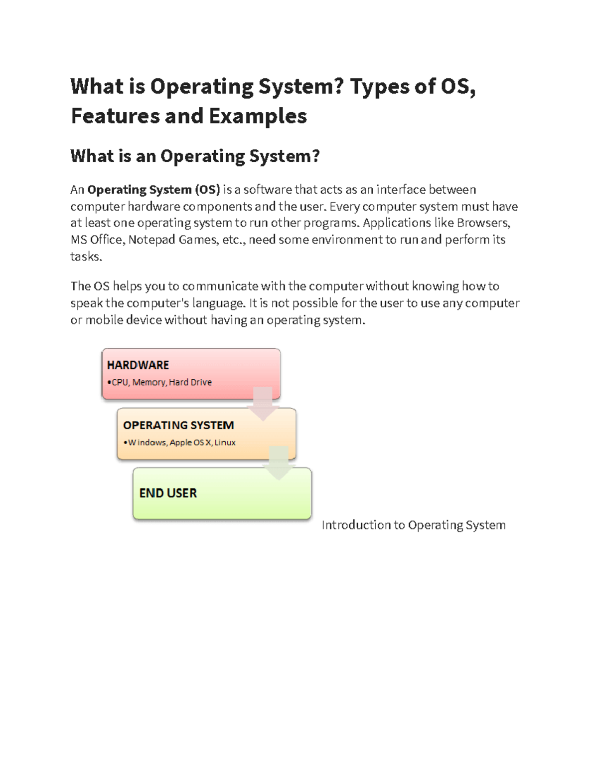 Operating System Lecture: Types, Features, and Examples - Studocu
