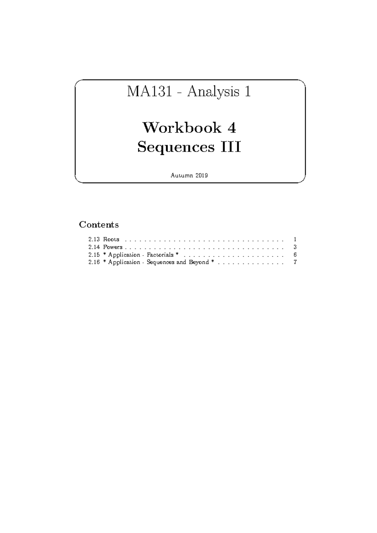 MA131 Workbook 4 - Lecture Notes on Sequences and Limits - Studocu