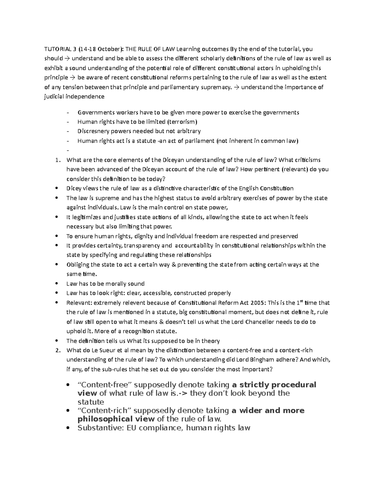 Tutorial 3 Notes: The Rule of Law and Its Constitutional Significance ...