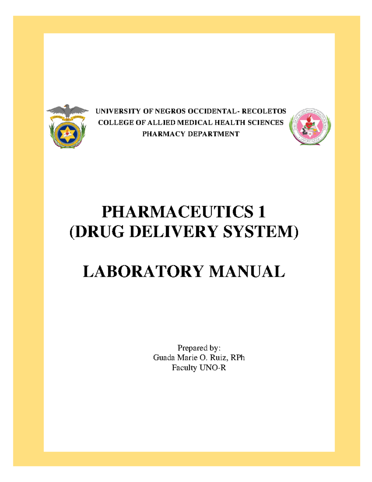 DDS Laboratory Manual - PHARMACEUTICS 1 (Drug Delivery System) - Studocu