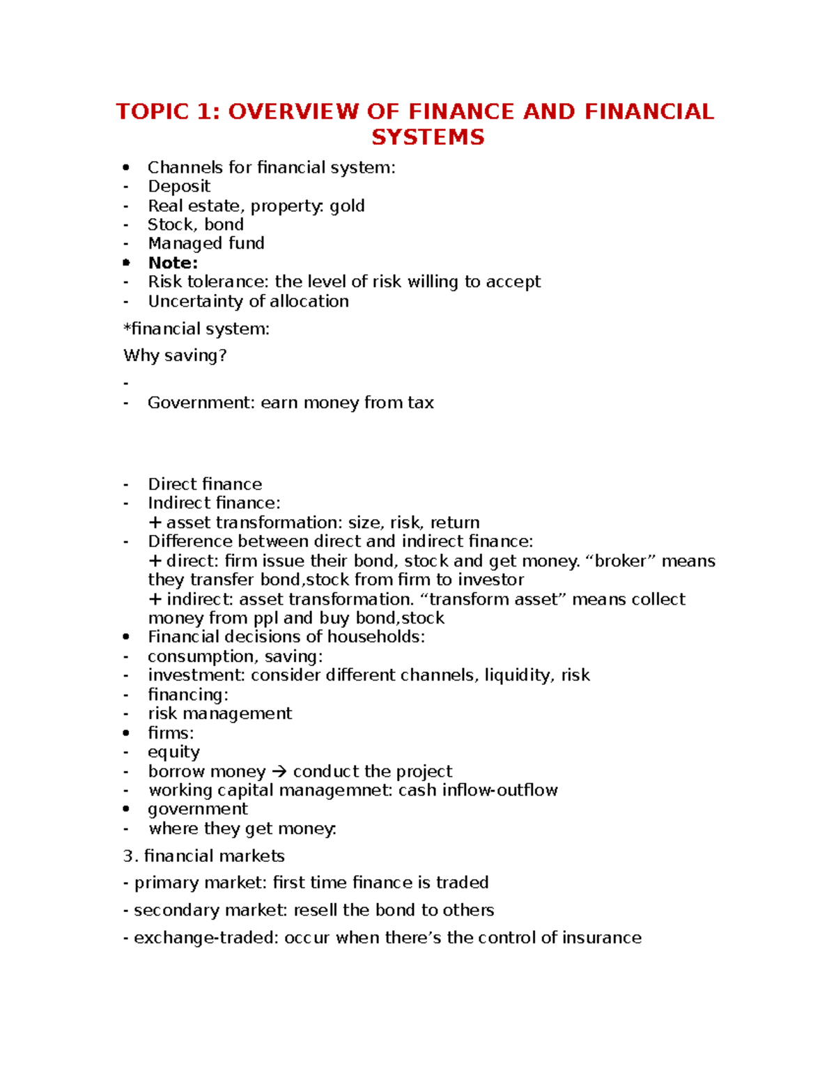 Lecture Notes - Overview and Valuation of Finance Systems (FIN 101 ...