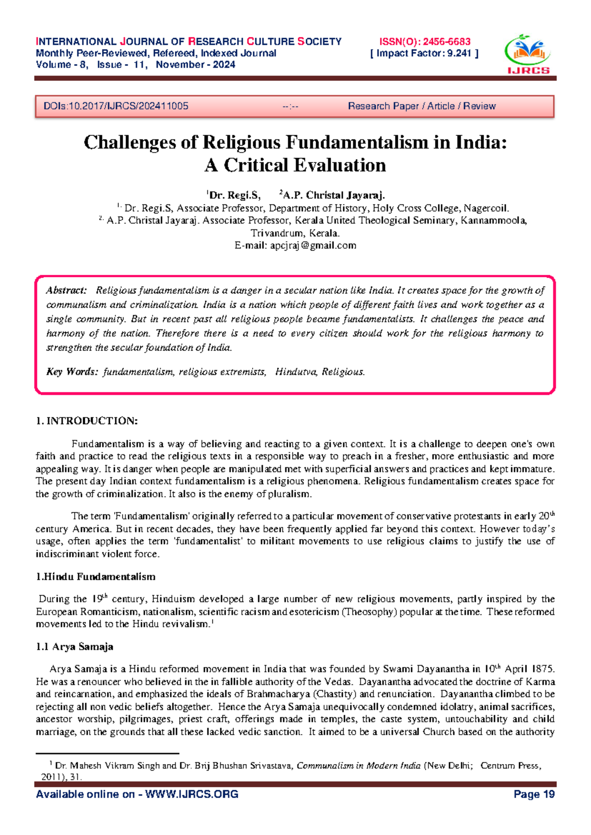 Challenges of Religious Fundamentalism in India: A Critical Evaluation ...