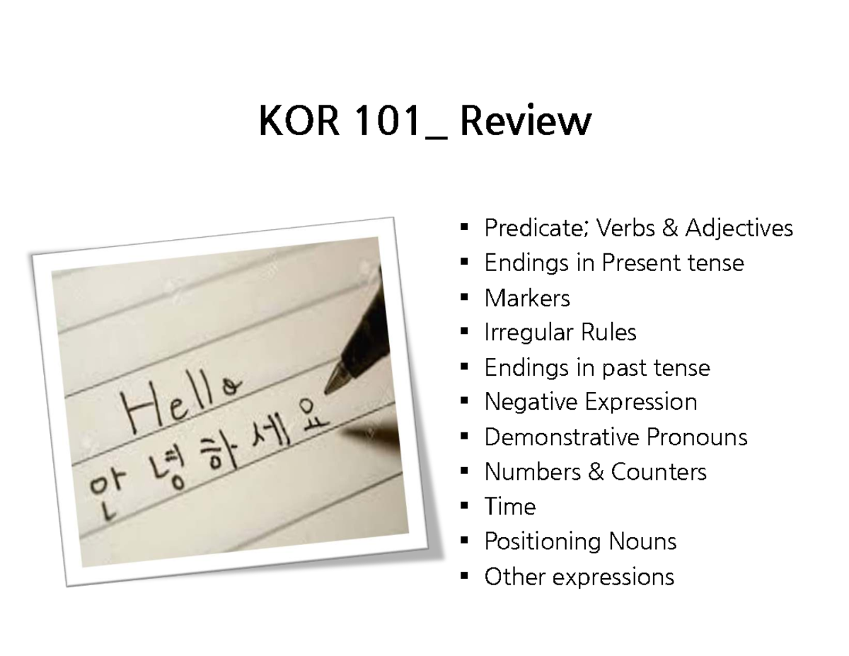 KOR 101: Review of Verbs, Adjectives, and Tense Endings - Studocu