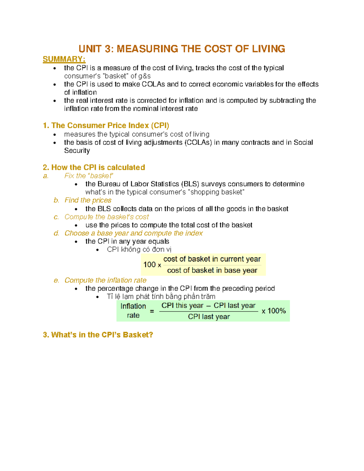 UNIT 3: Measuring the Cost of Living - CPI Overview and Issues - Studocu