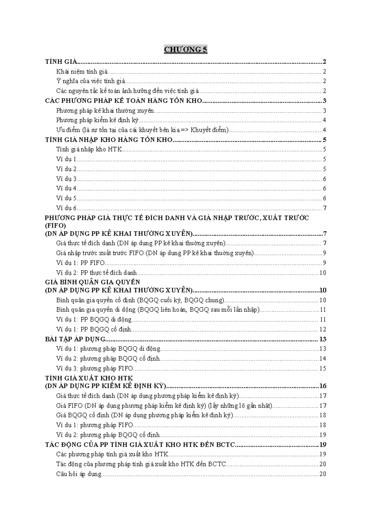 CHƯƠNG 5: TÍNH GIÁ HÀNG TỒN KHO VÀ PHƯƠNG PHÁP KẾ TOÁN (MODULE 5) - Studocu