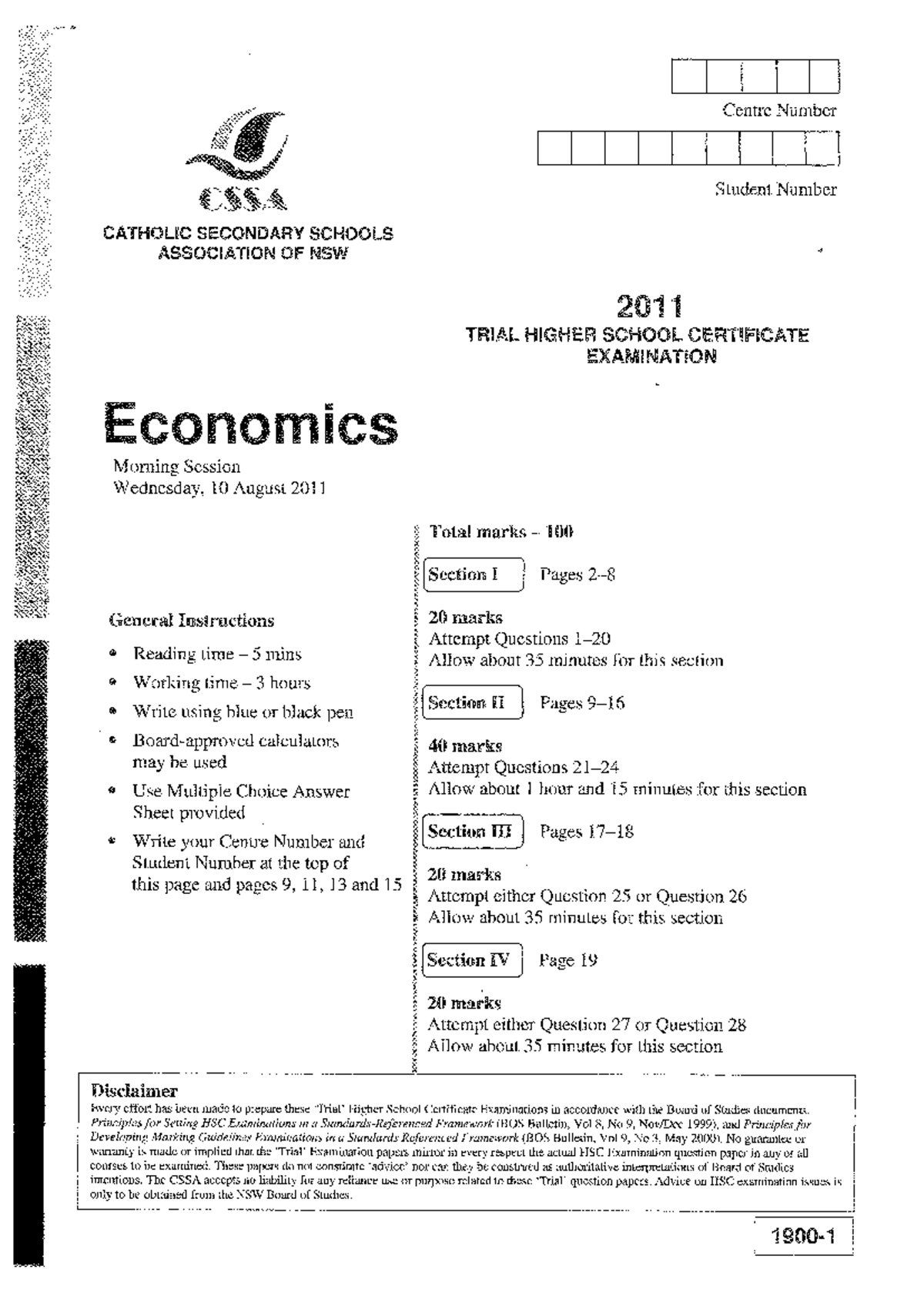 CSSA 2011 Trial HSC Economics Exam Paper - Studocu