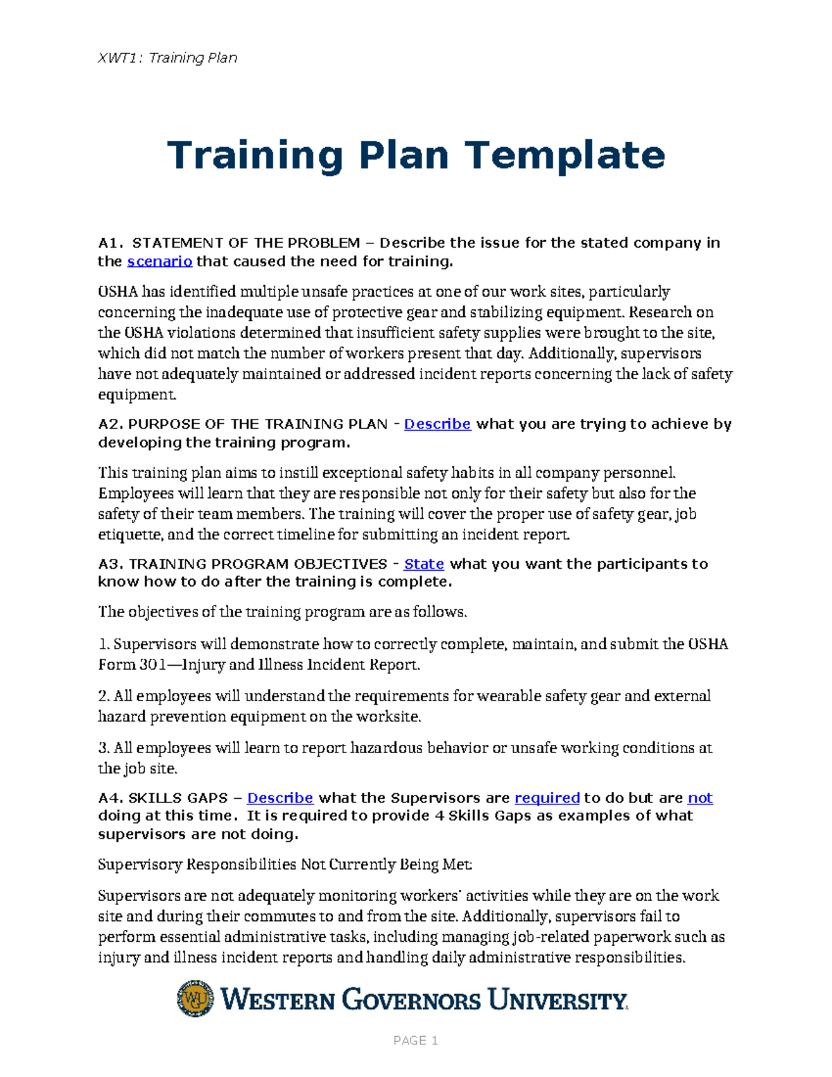 C235 xwt1 Task 1 - passed first attempt - XWT1: Training Plan Training ...