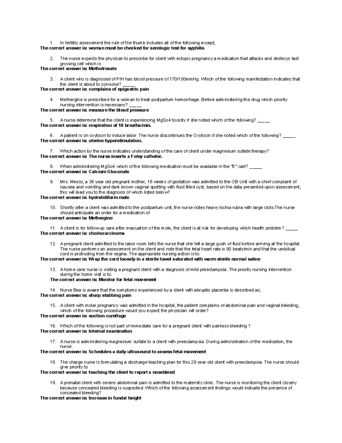 MCN LEC Compile quizes copy - In fertility assessment the rule of the ...