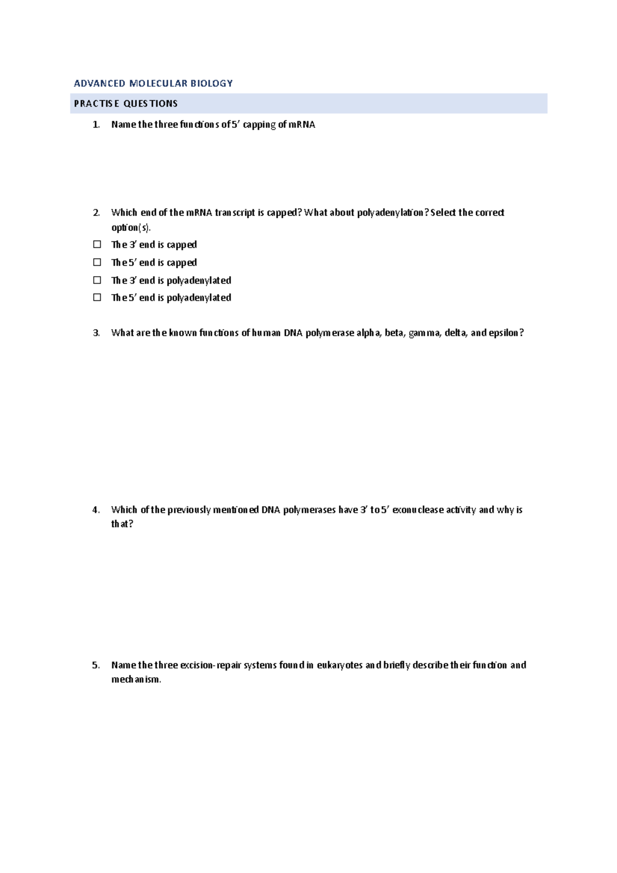 Advanced Molecular Biology: Practise Questions and Answers Guide ...
