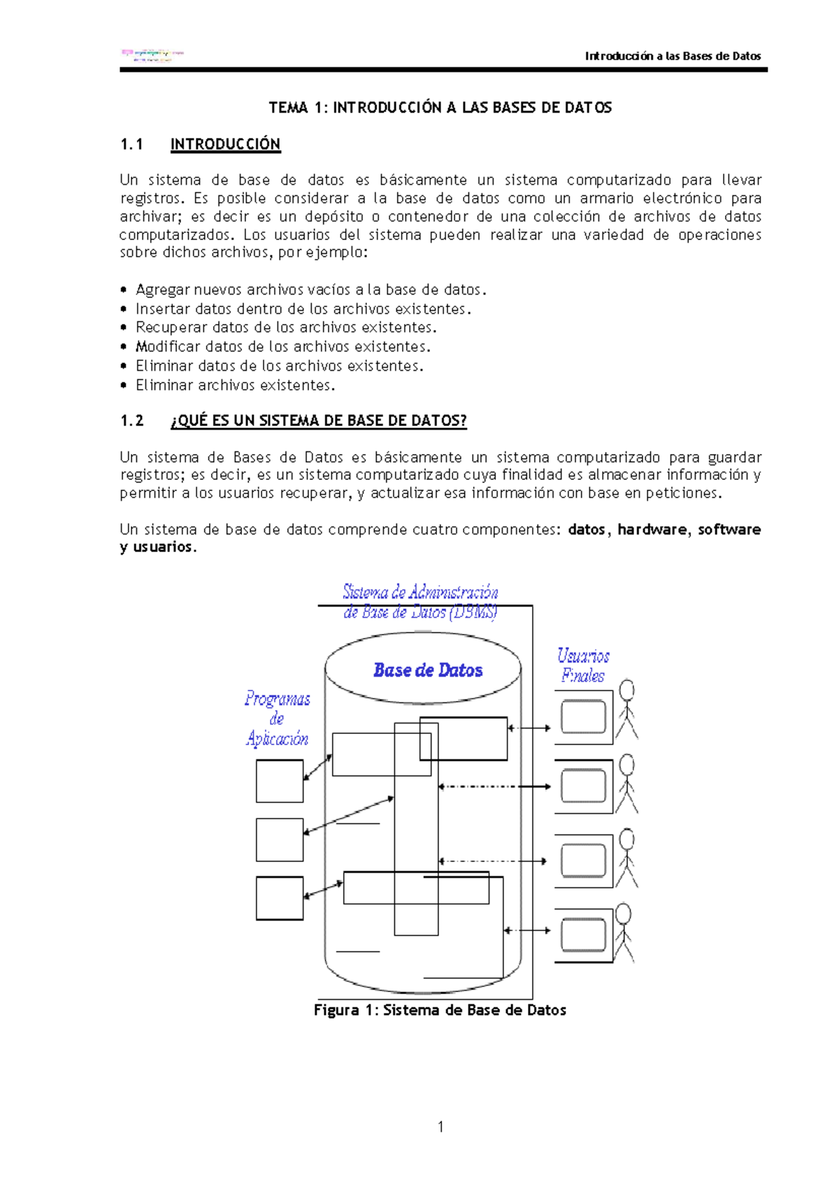 Clase 1: Introducción al Sistema de Bases de Datos (SGBD) - Studocu