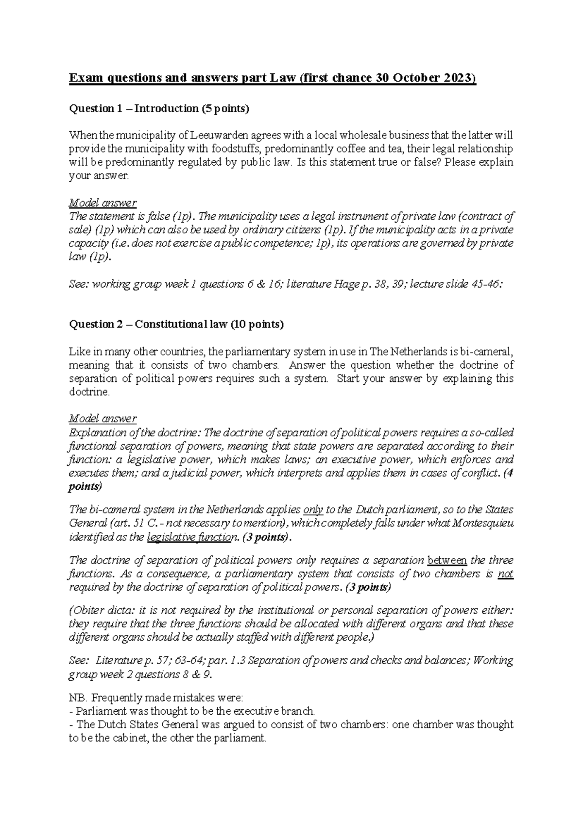 Mock Exam 2023 Law: Questions and Model Answers Overview - Studeersnel