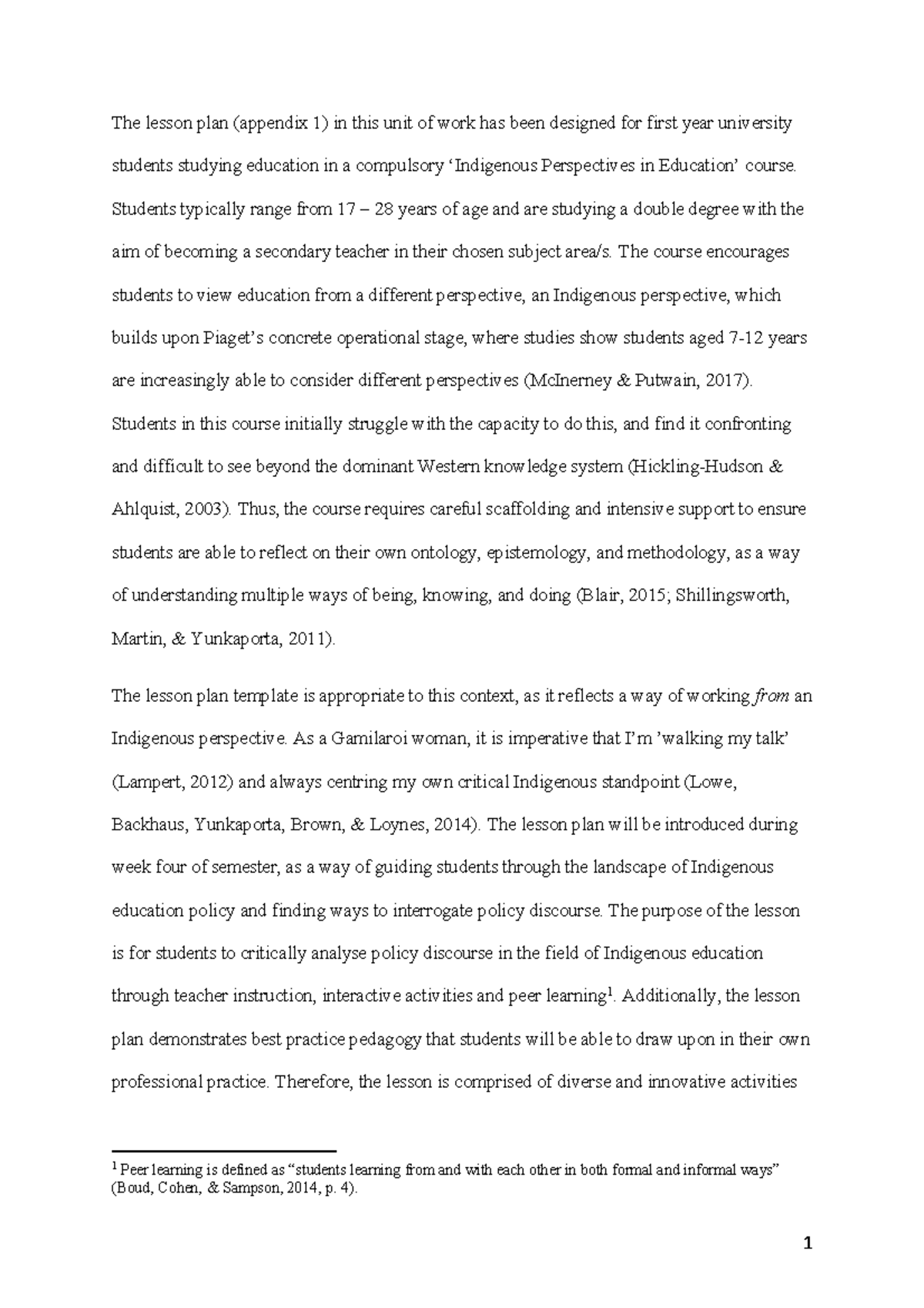Annotated Lesson Plan - Example 2: Critical Analysis of Indigenous ...