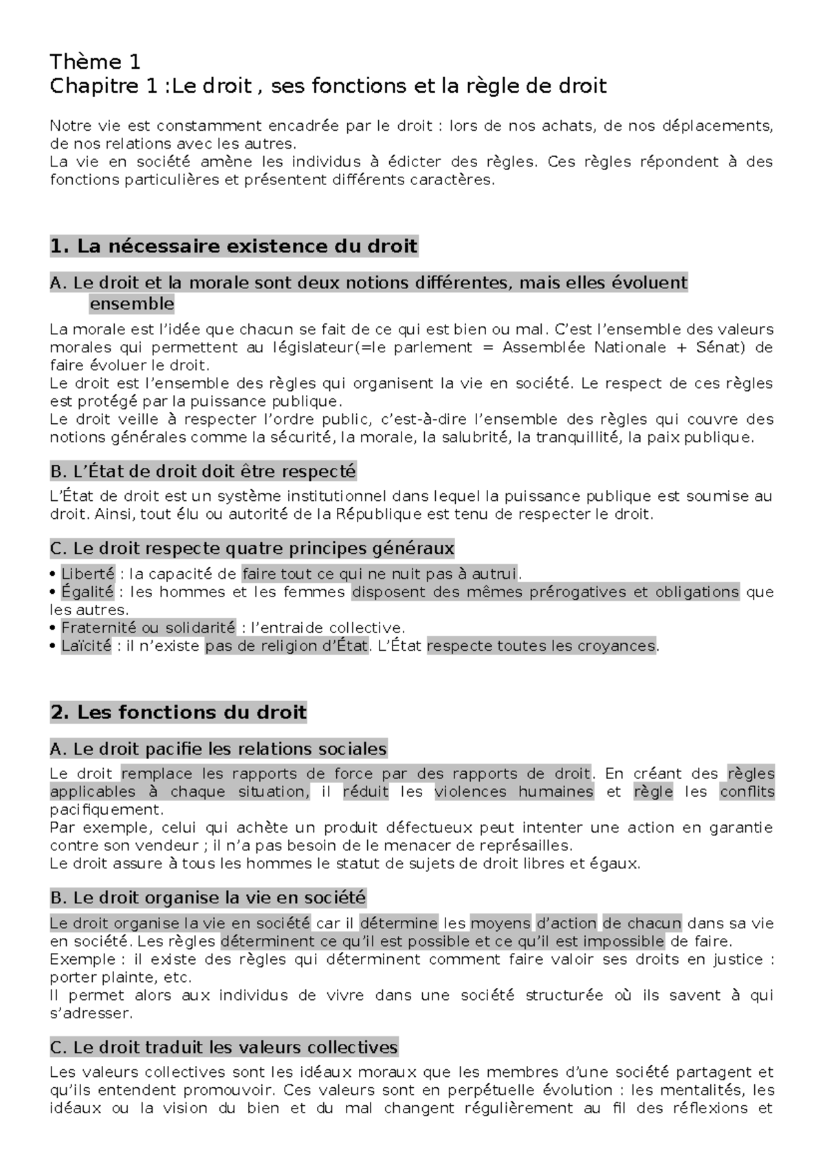 Droit - Thème 1 : Les fonctions et caractères de la règle de droit ...