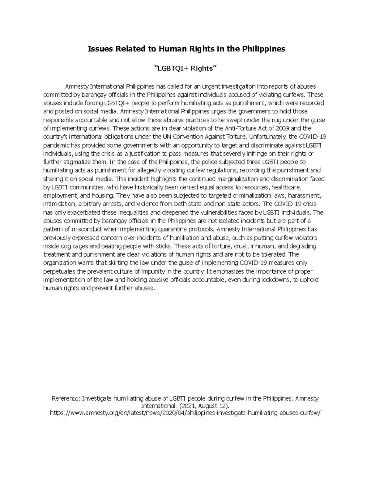 BSIT2A: Human Rights Violations in the Philippines - Issues and ...